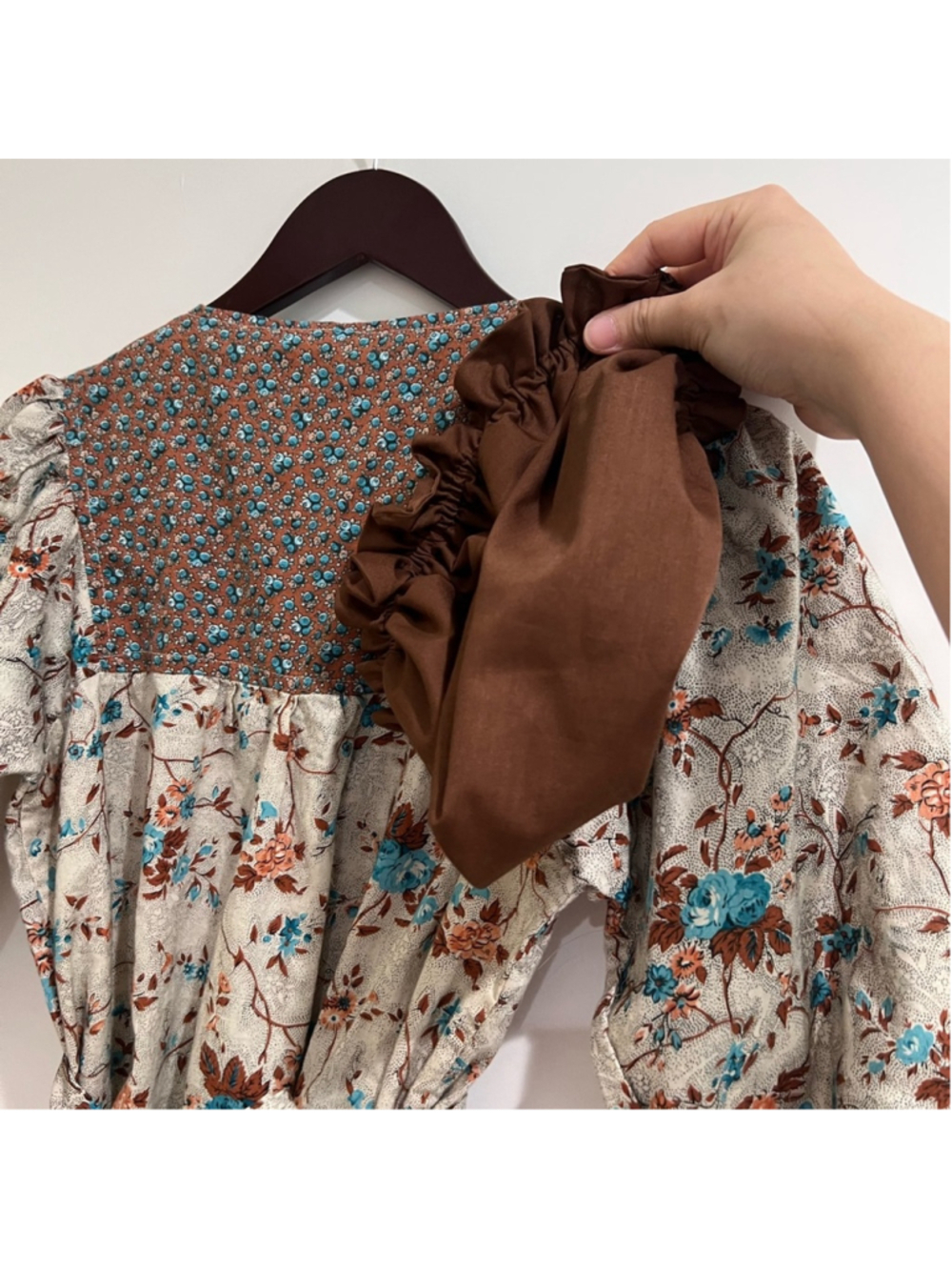 Vintage Prairie Floral Maxi Dress - Puff Sleeve Cottagecore Boho Size M Brown - Picture 5 of 8
